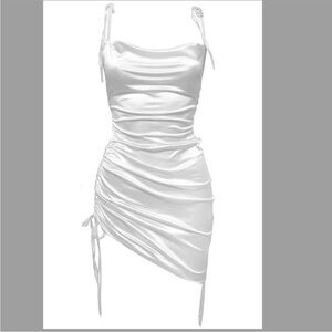 NEW LEAU White Cabo Ruched Satin Slip Mini Dress‎ 2X